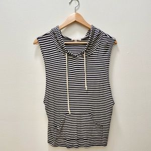 Navy and white striped flowy sleeveless hoodie - L